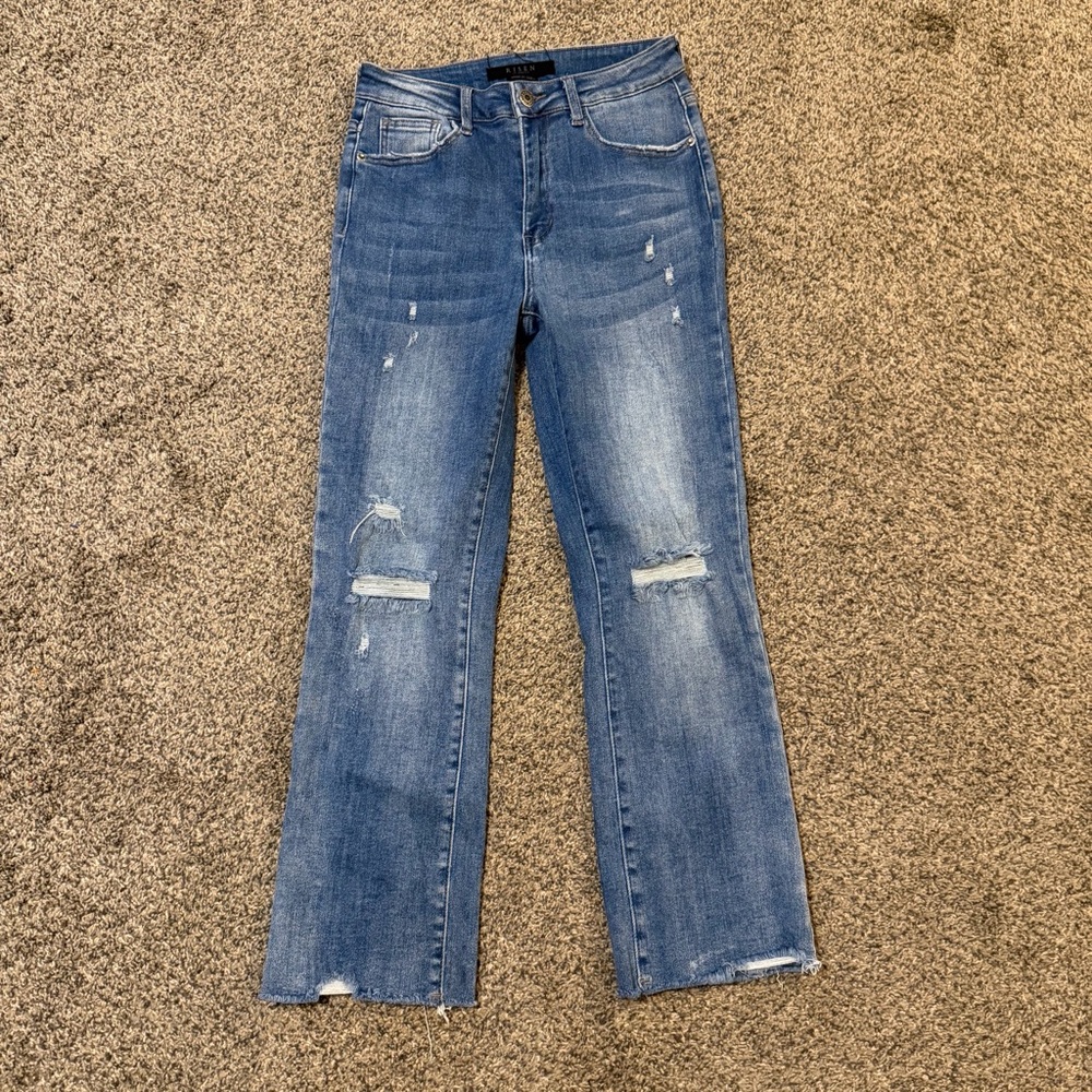 Risen Jeans High Rise Crop Distressed Jeans